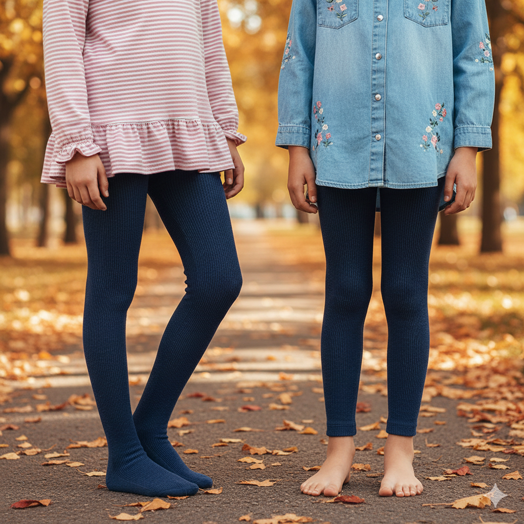 Solid Jeans Blue Girl's Leggings And Tights (OT)