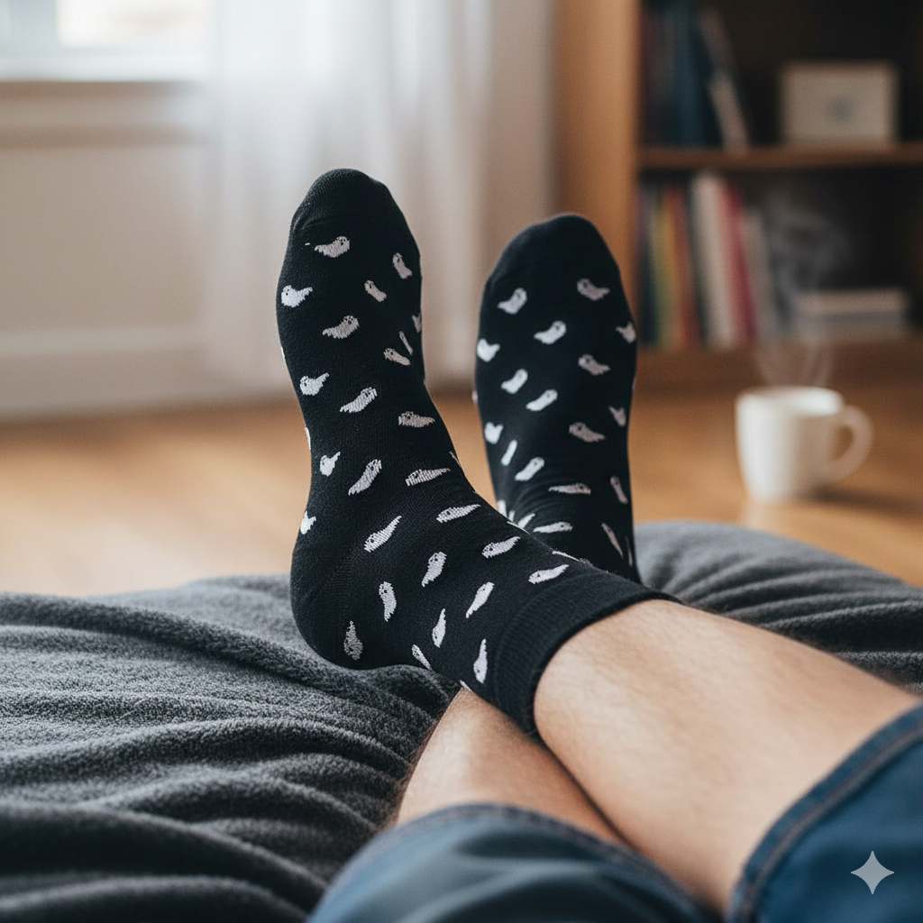 Men Spooky Ghost Print Crew Socks