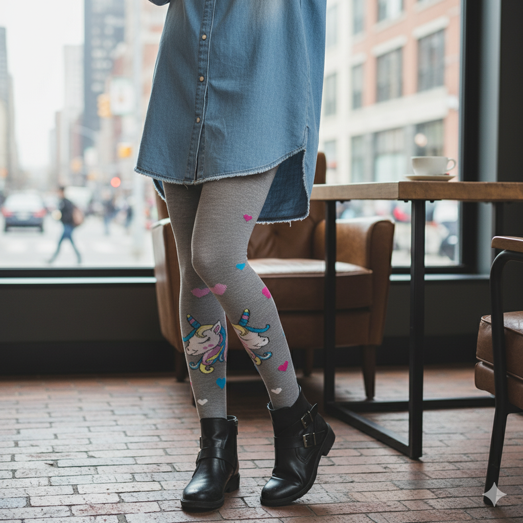 Unicorn Magic & Hearts Tights for Girls (OT)