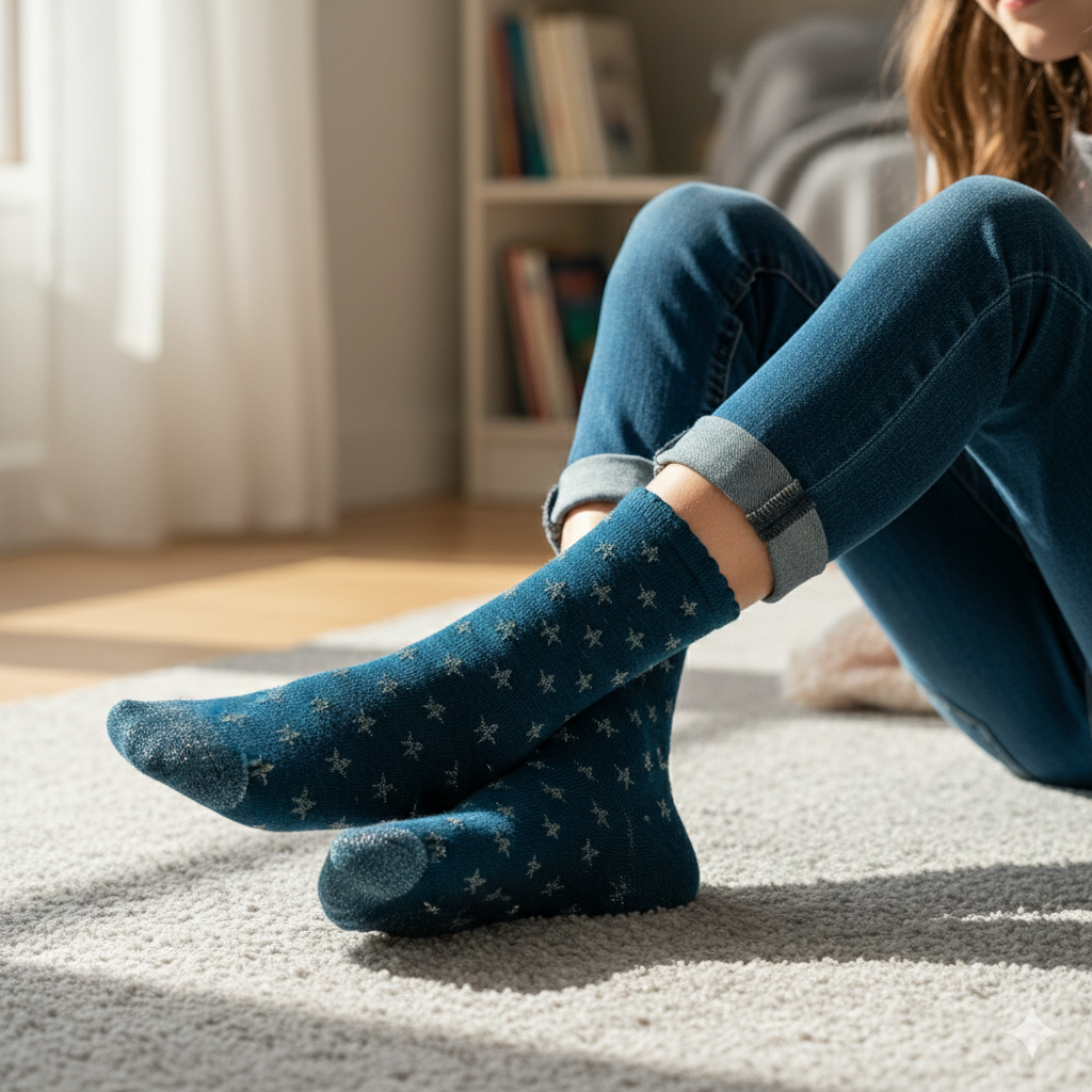Girls' Sparkly Star Pattern Crew Socks