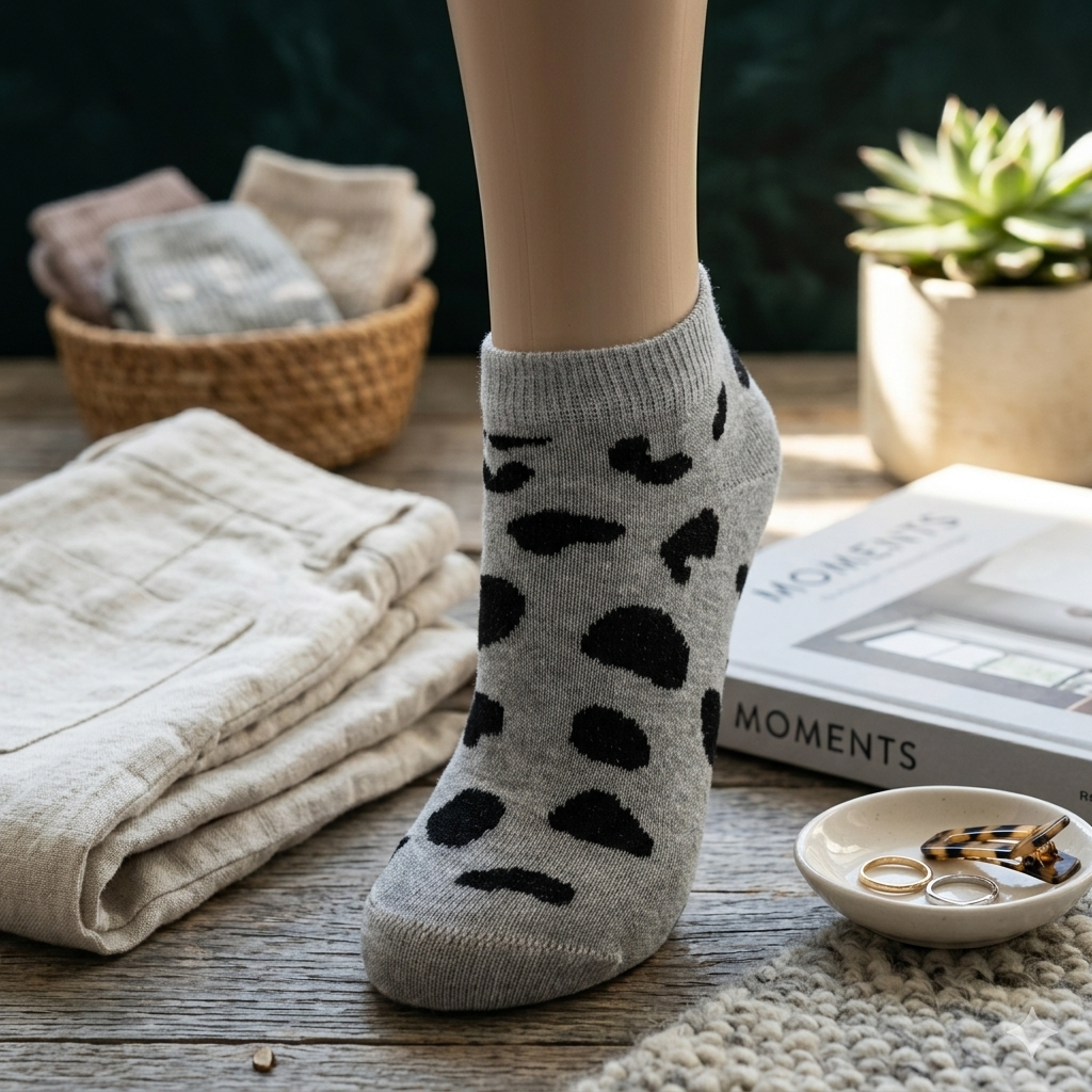 Women Grey Cheetah Print Ankle Socks