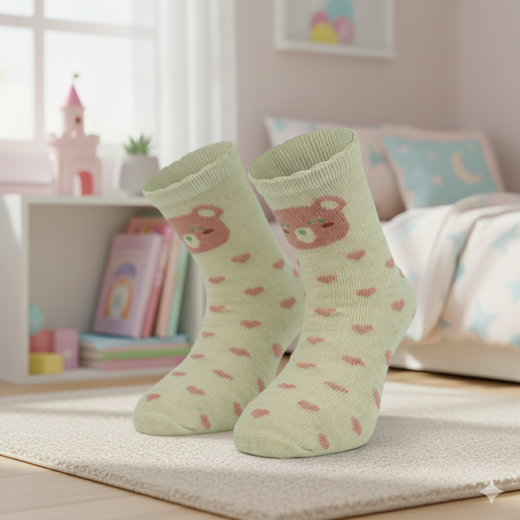 Baby Girl Bear & Heart Pattern Socks