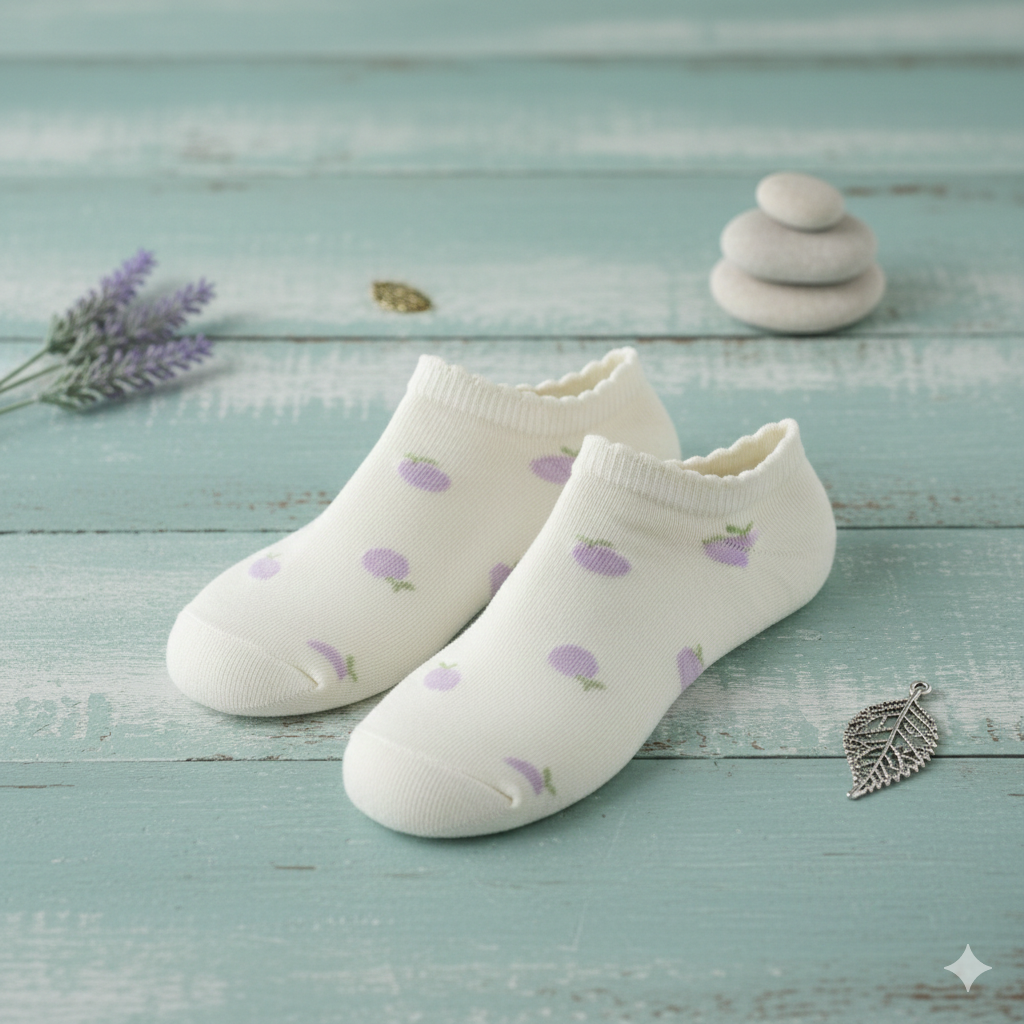 Lavender Fruit Print Ankle Girls Socks