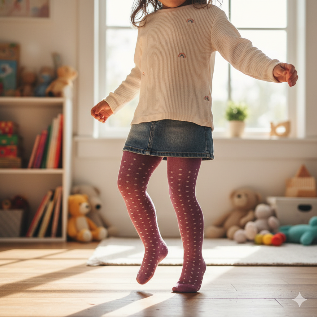 Girls Lilac Pink Polka Dot Knit Tights (CJ)