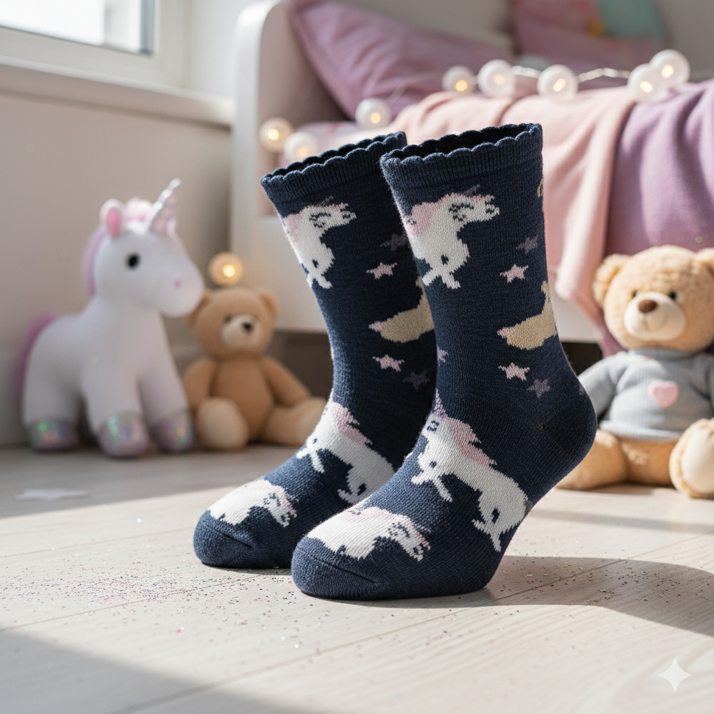 Magical Unicorn Navy Girls Socks