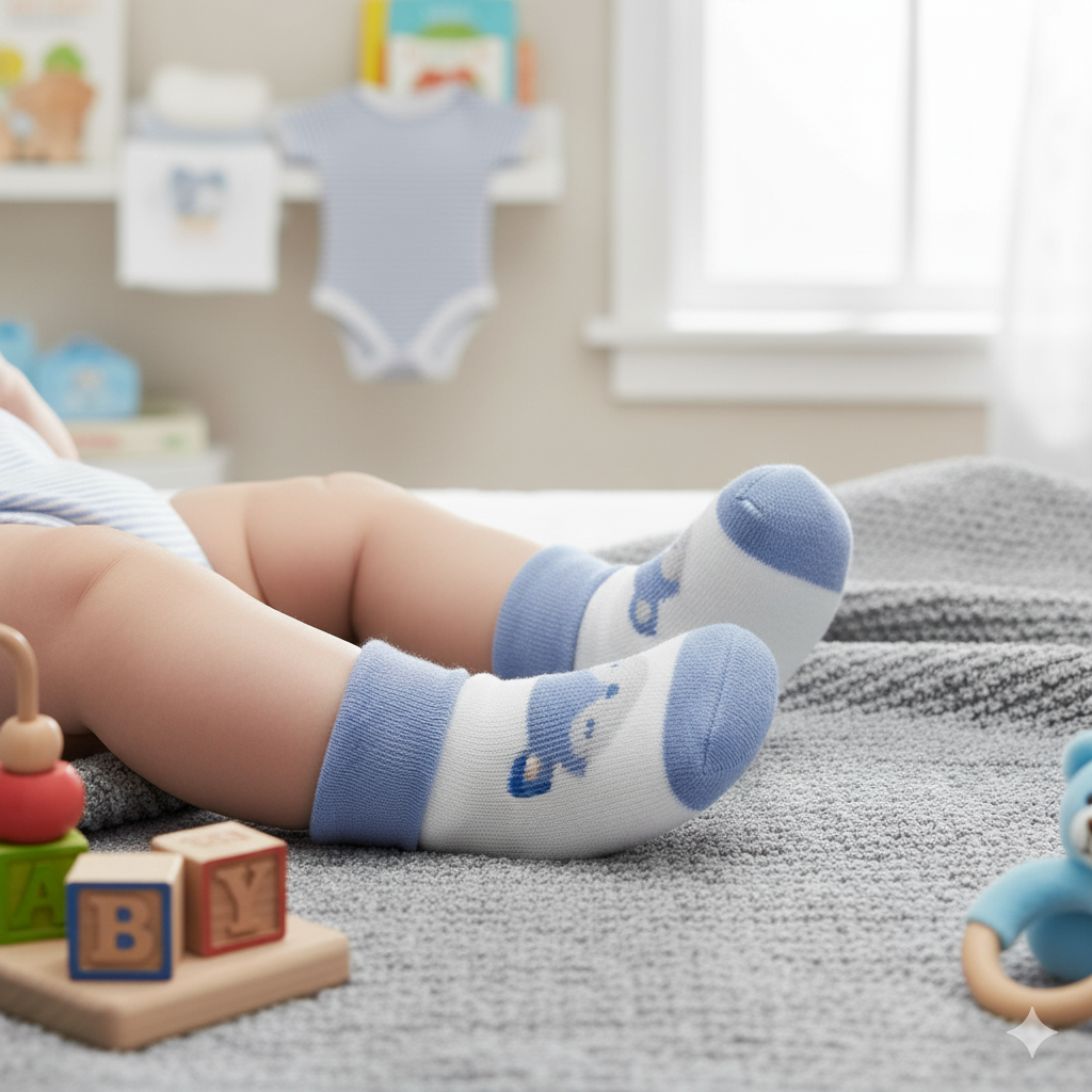 Blue & White Fox Baby Boy Socks