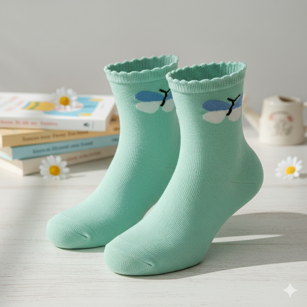 Mint Green Butterfly Ankle Girls Socks