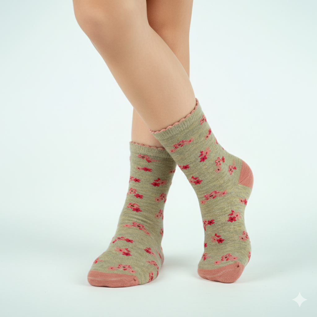 Girl’s Floral Knit Crew Socks