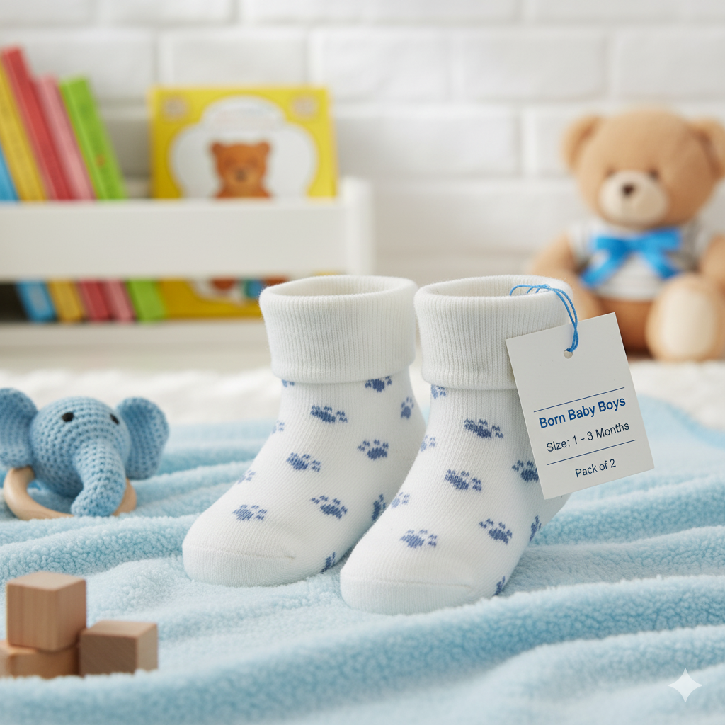 Newborn Baby Boy Socks With Animal Footprint Design