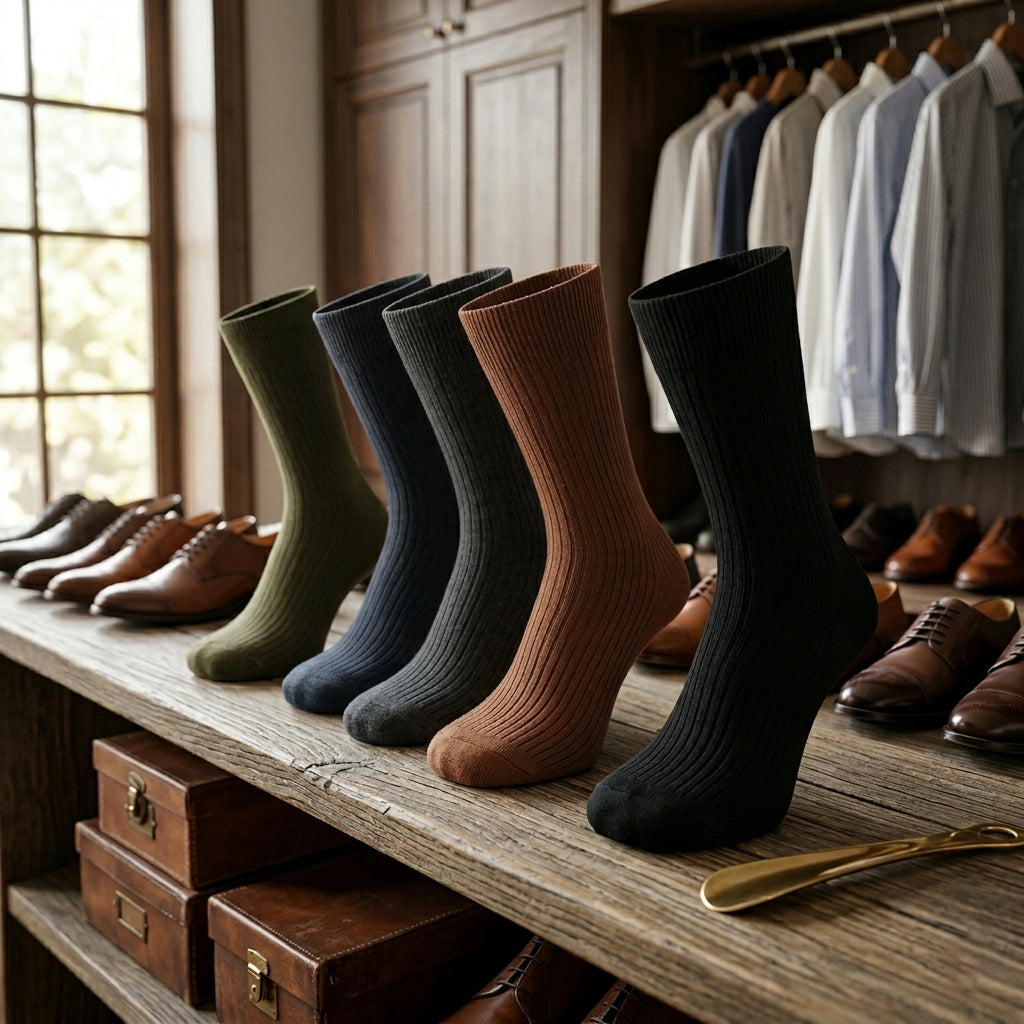 Men Classic Ribbed Crew Socks