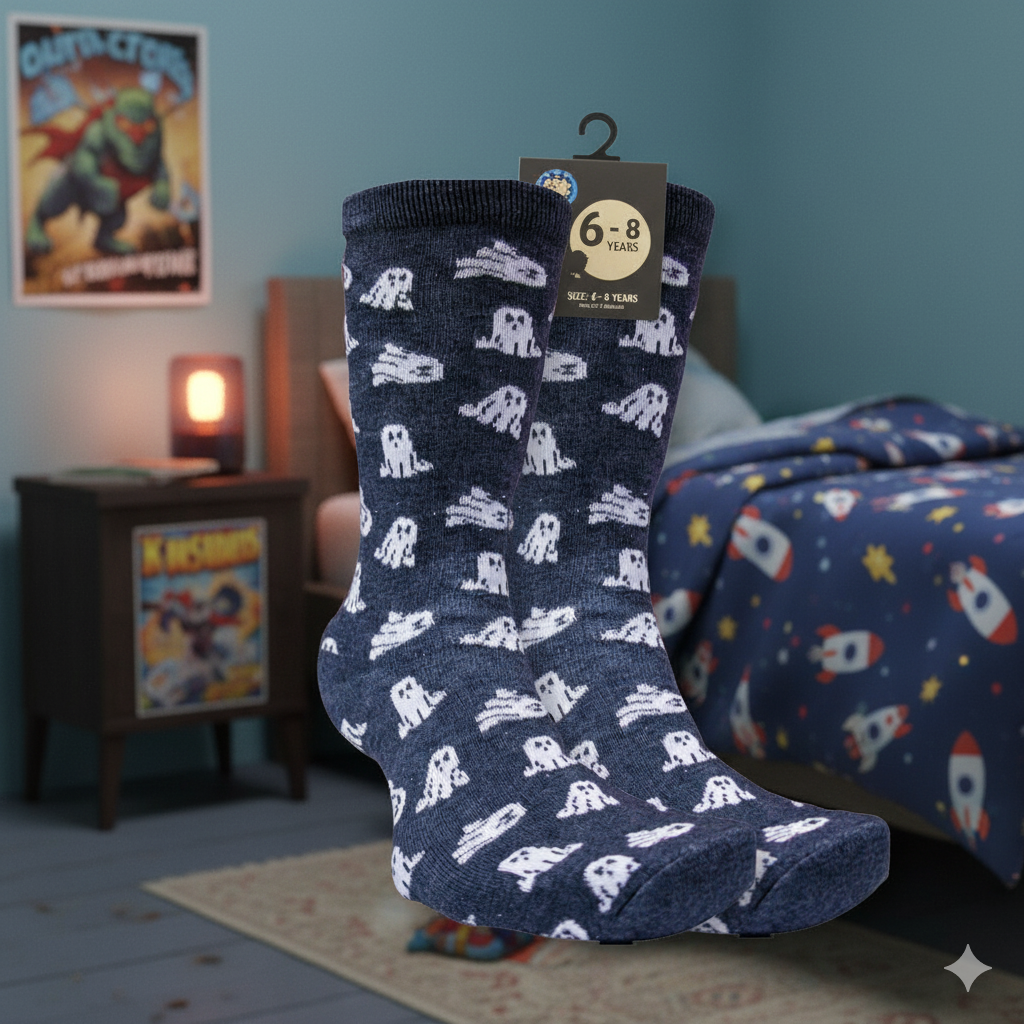 Fun Ghost print Boys Crew Socks