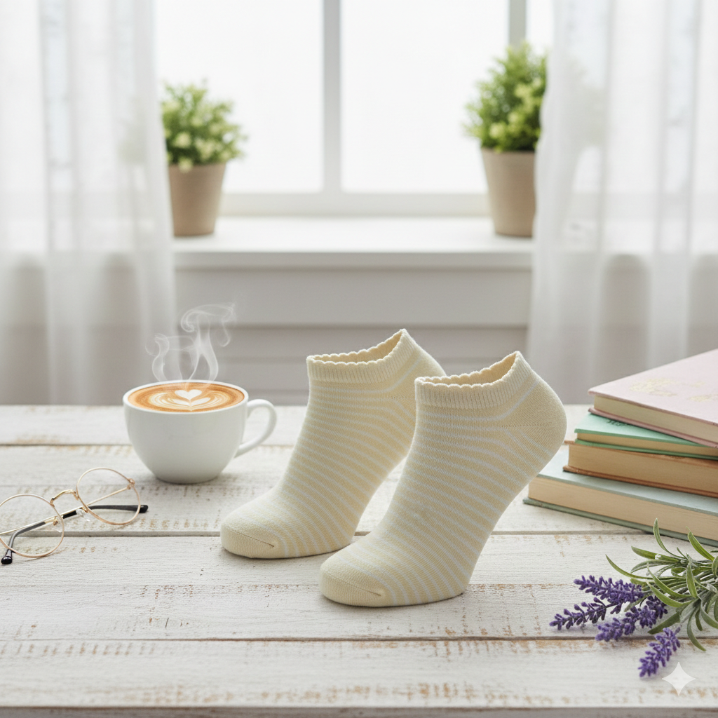 Yellow Stripe Ankle Girls Socks