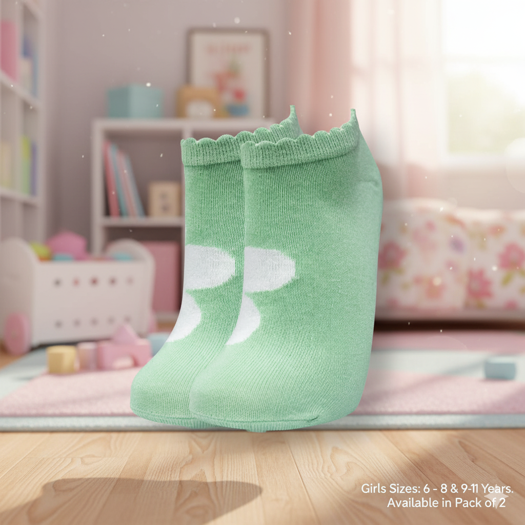 White Flower Print Girl's Ankle Socks