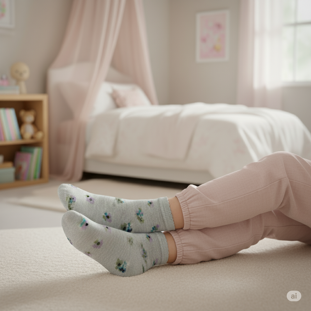 Charming Flower Print Girl's Crew Socks