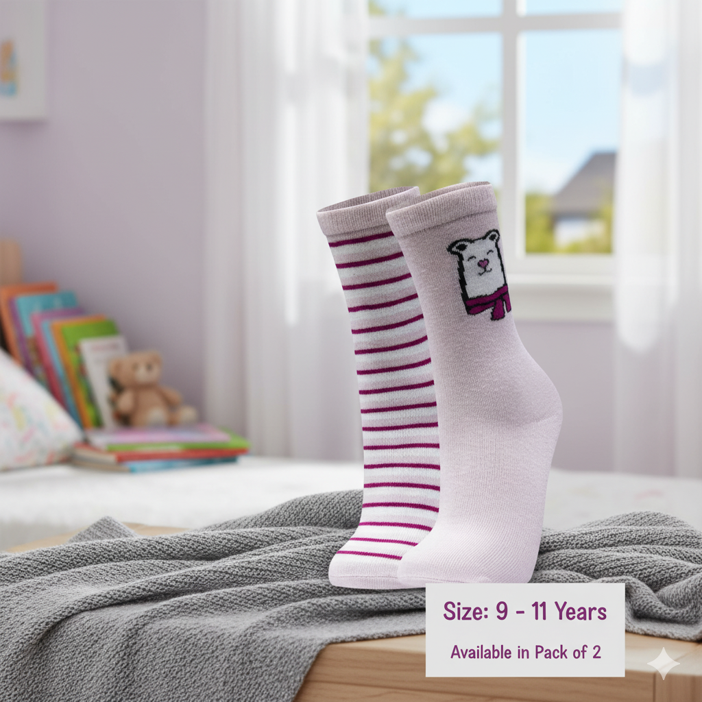 Cozy Critter & Stripe Girls' Crew Socks