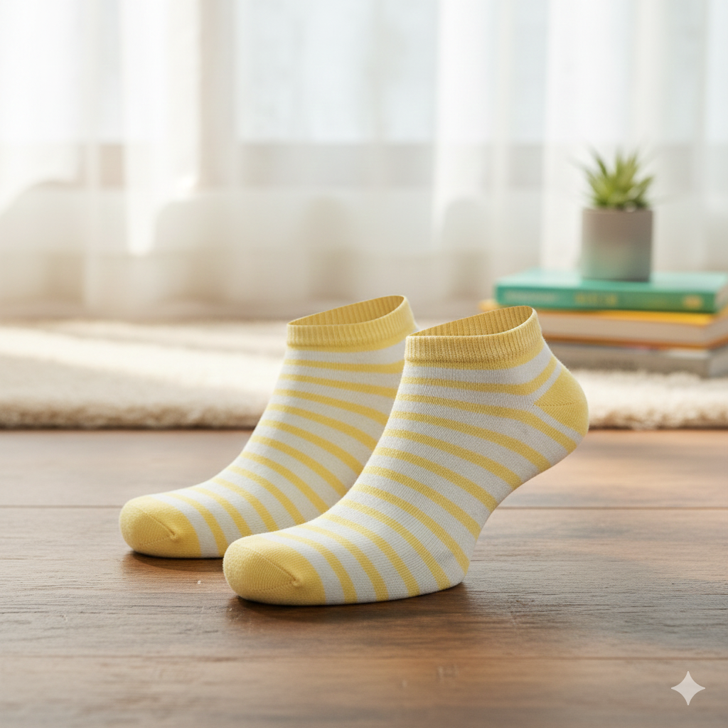 Women Yellow Striped Ankle Socks