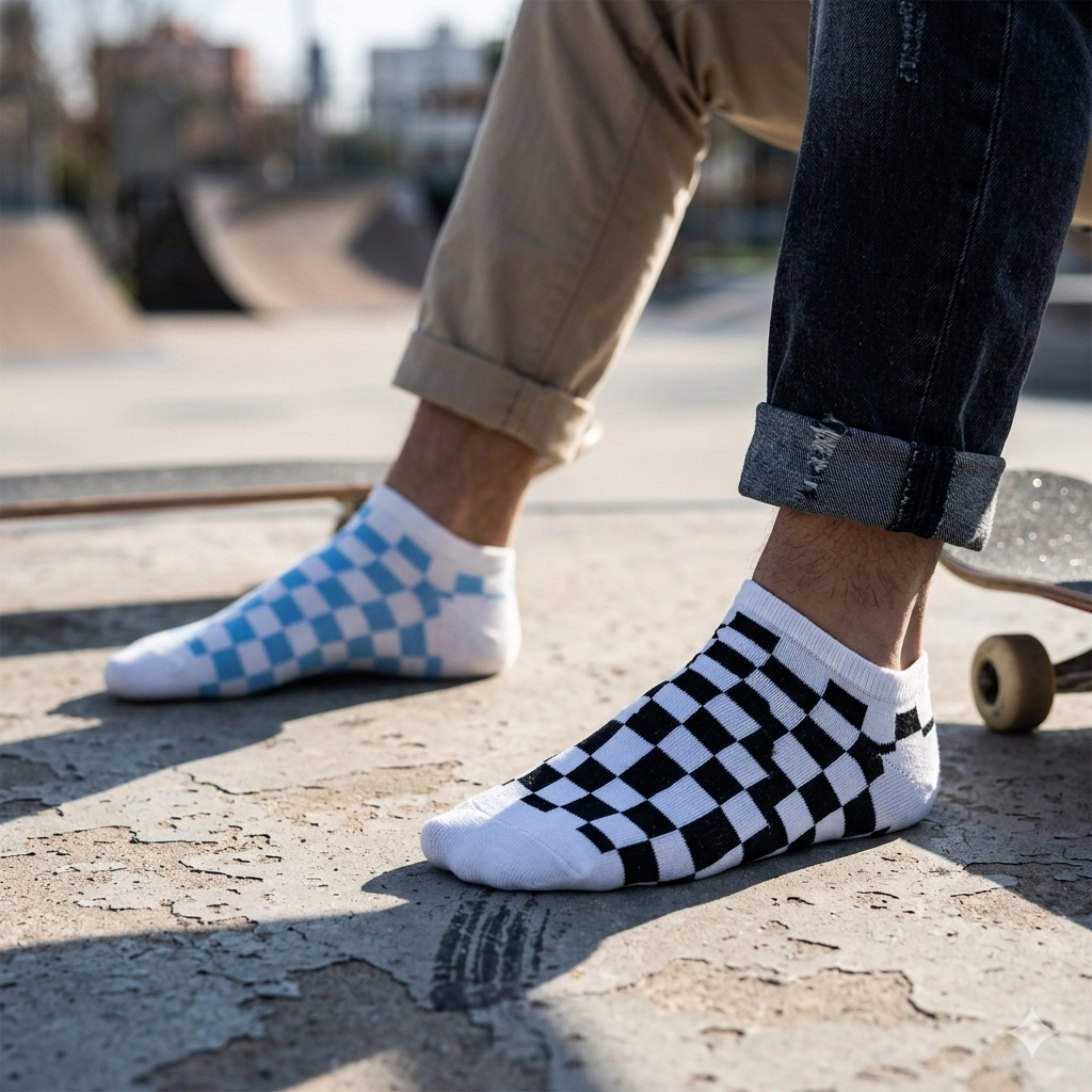 Men Checkered Print Ankle Socks