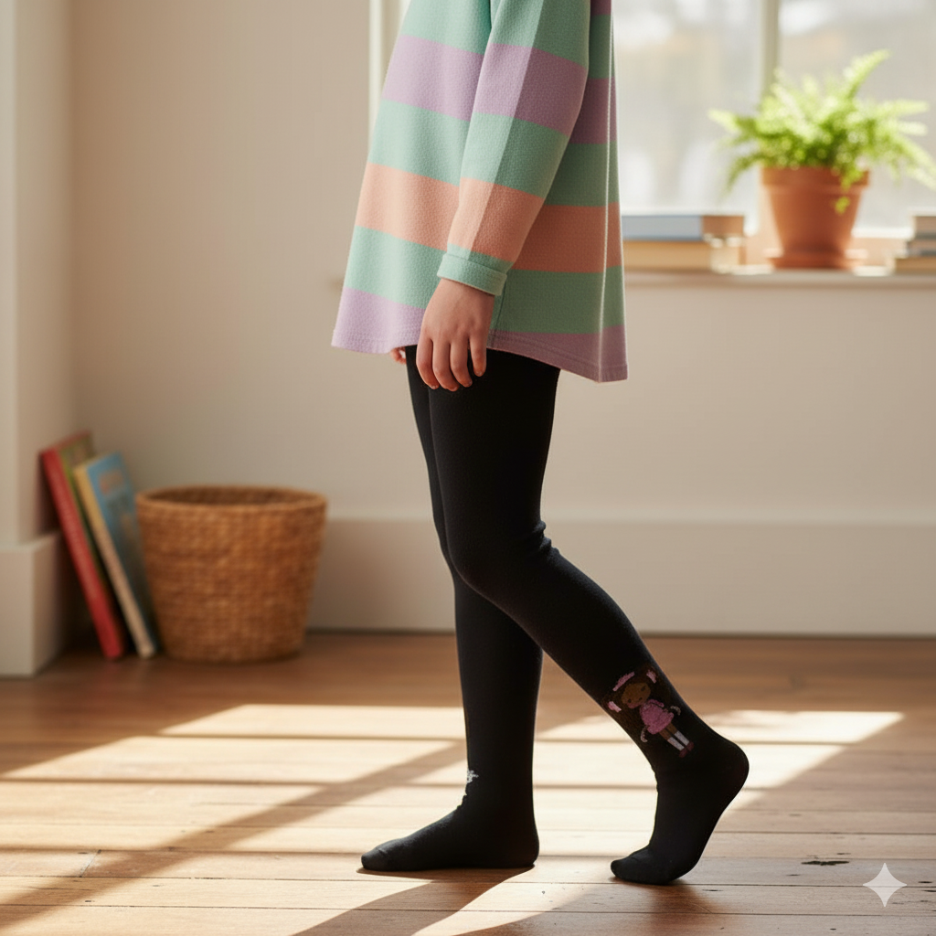 The Enchanted Doll design Girls Black Tights