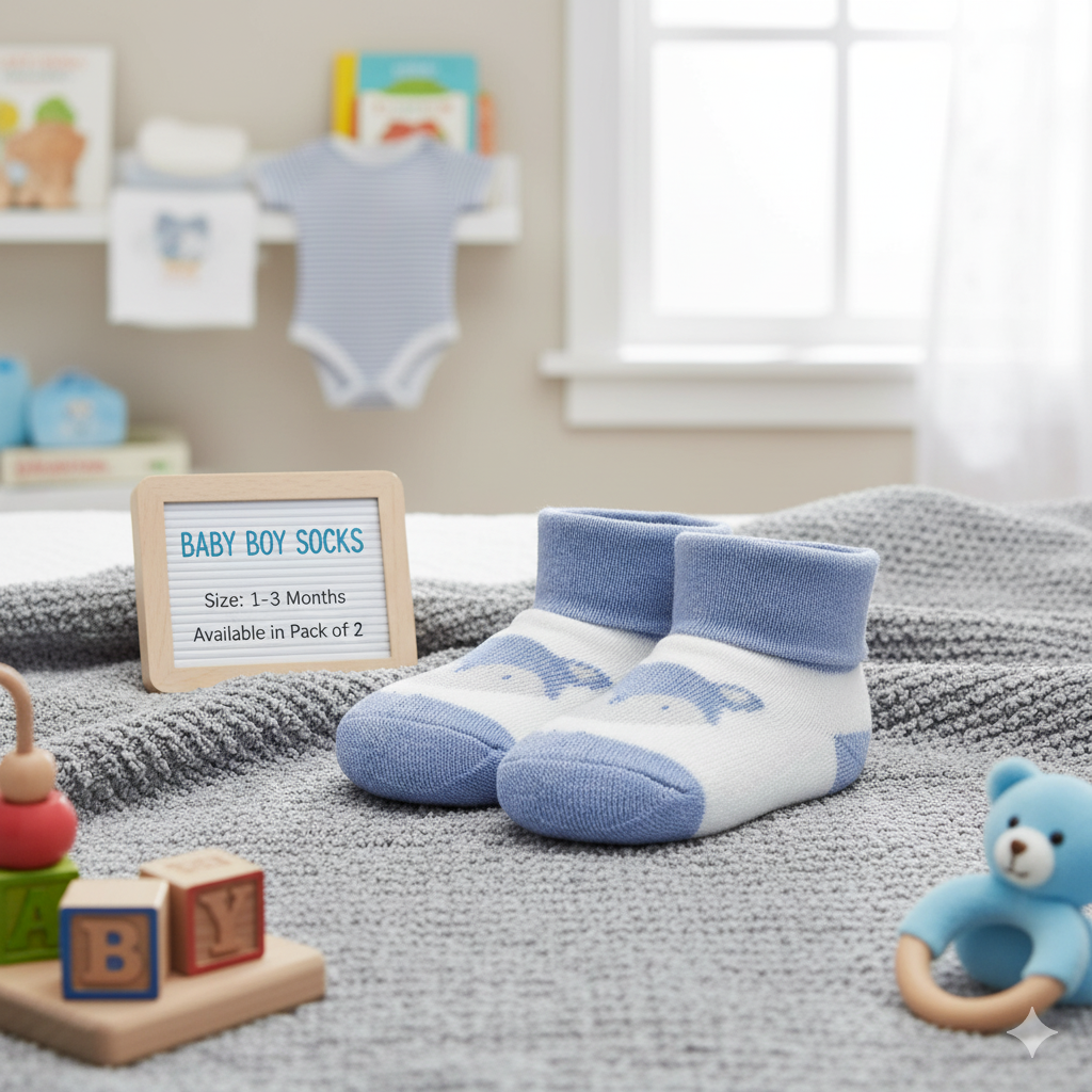 Blue & White Fox Baby Boy Socks