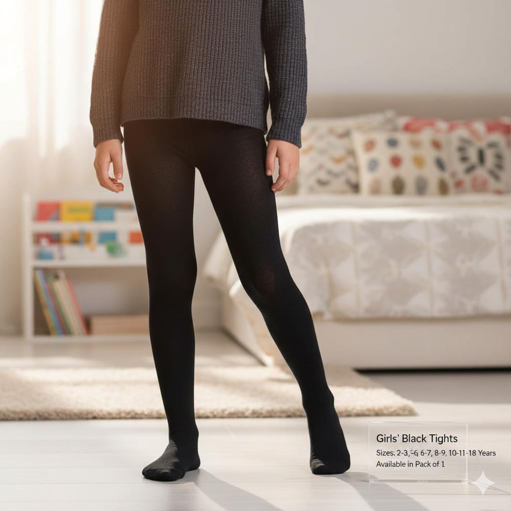 Girls Plain Black Tights (SF)