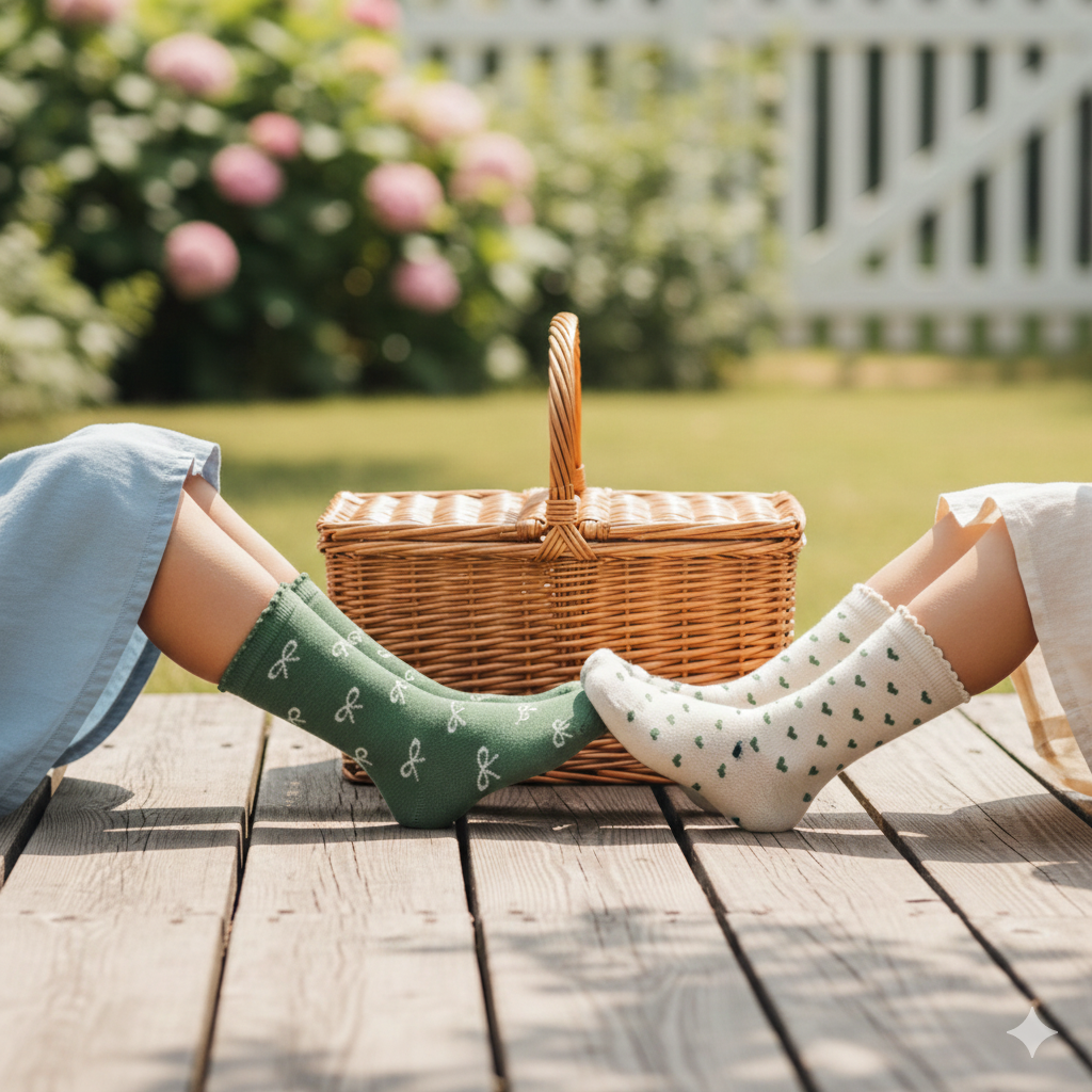 heart & Ribbon Scalloped Girl Socks