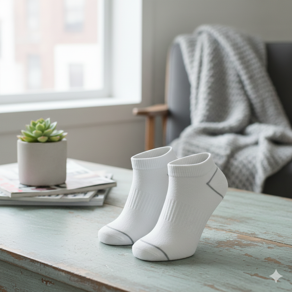Unisex White Cotton Ankle Socks