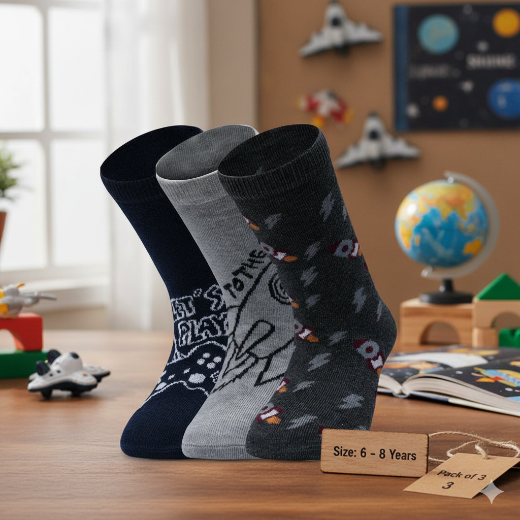3-Pack Galaxy Gamer Kids' Crew Socks