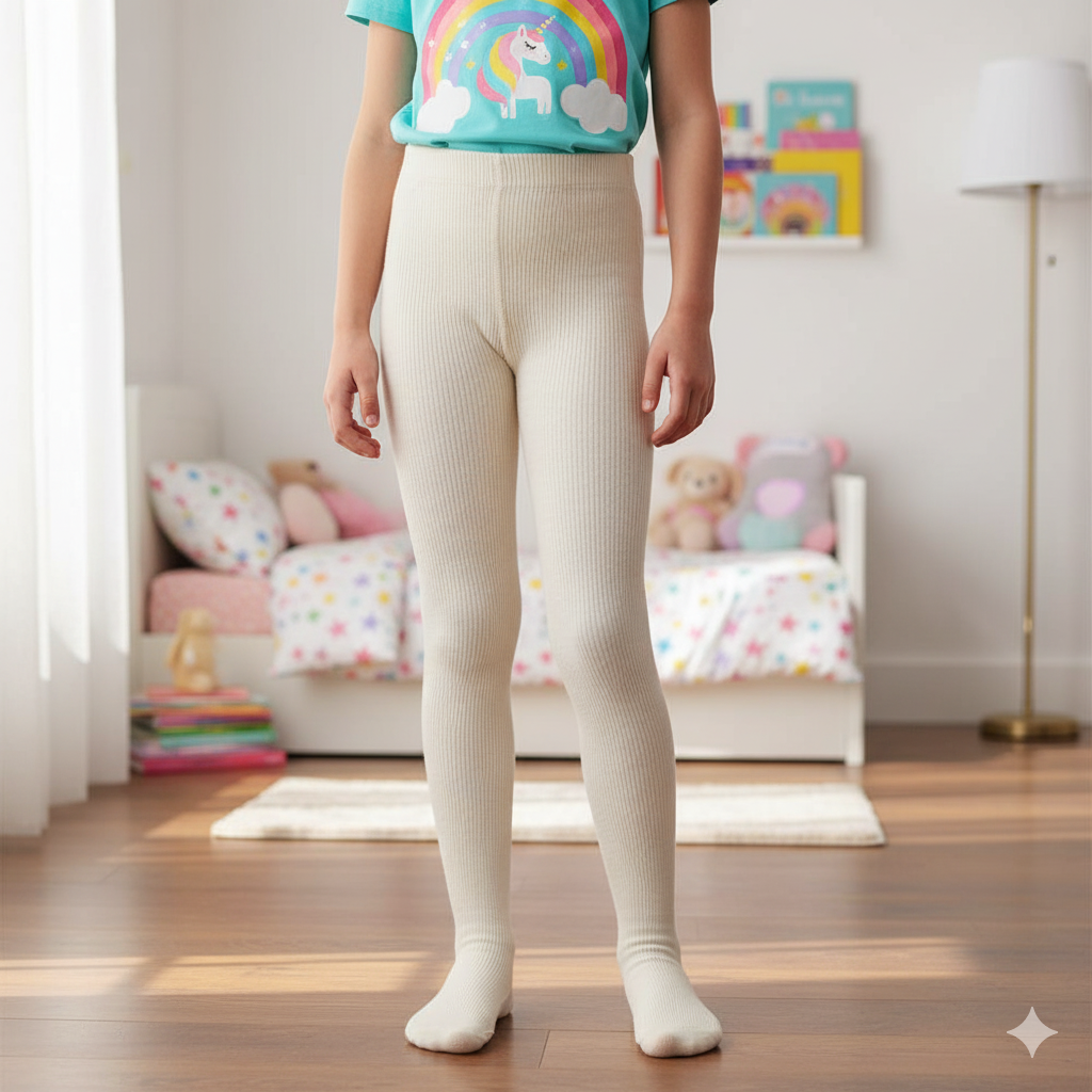 Girl's Cream Needle Drop Ribbed Tights (OT)