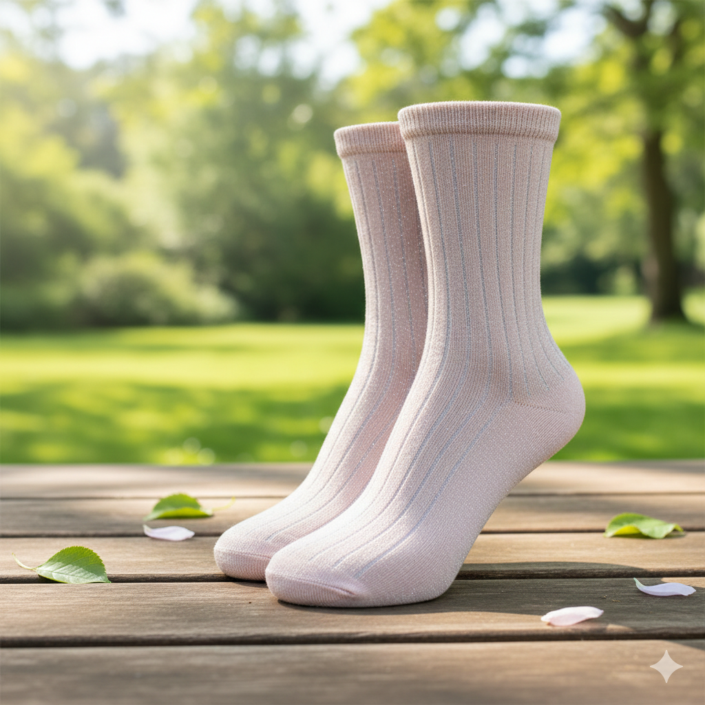 Girls Shimmer Ribbed Socks-Pink Color