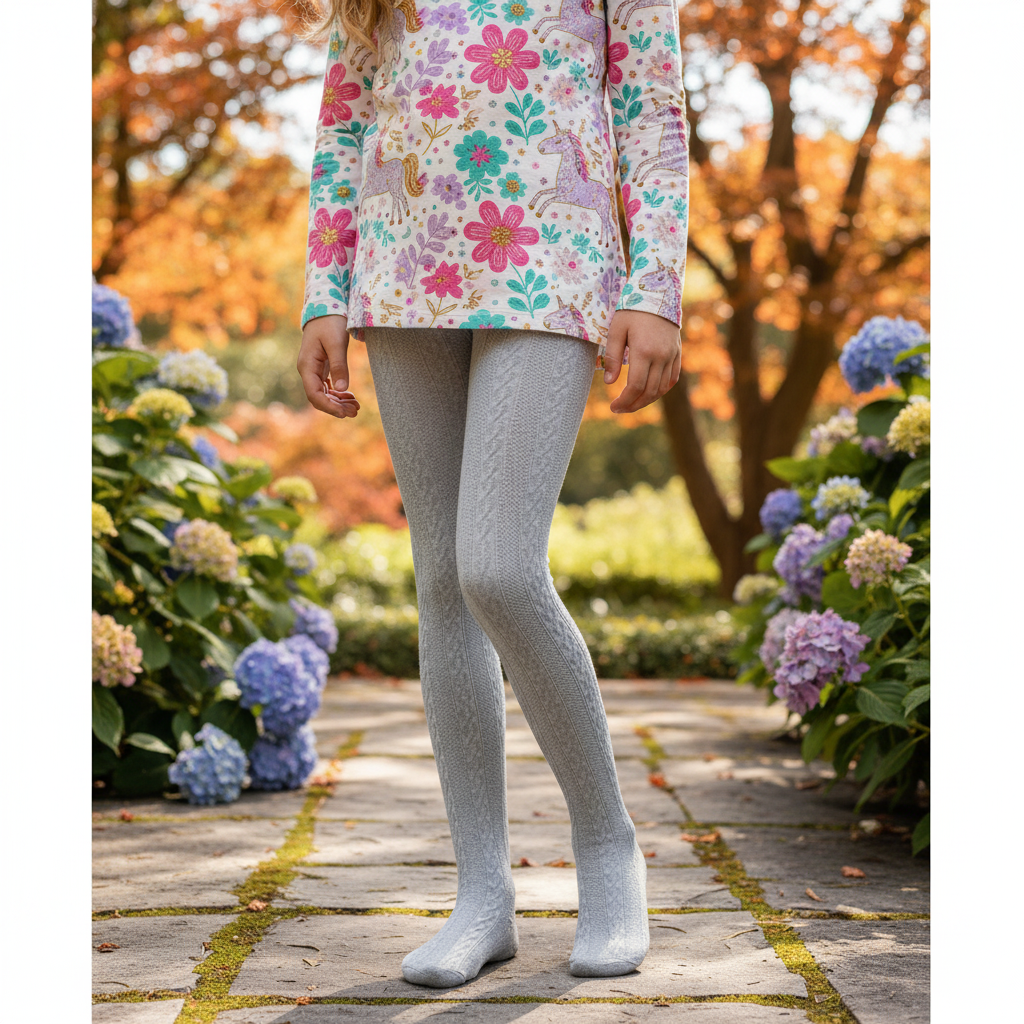 Stylish Grey Cable Knit Girl's Tights (OT)