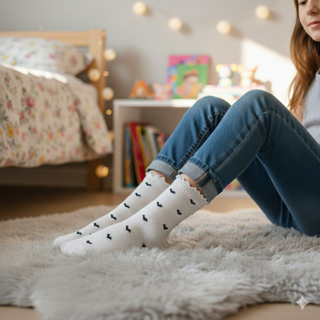 Frill Heart Print Ankle Socks for Girls