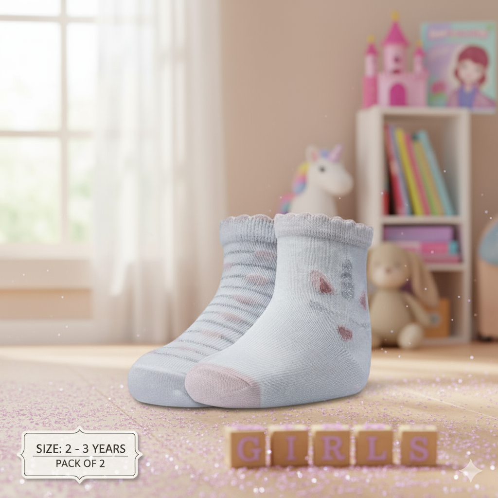 Sparkle Stripes & Unicorn Girls Ankle Socks
