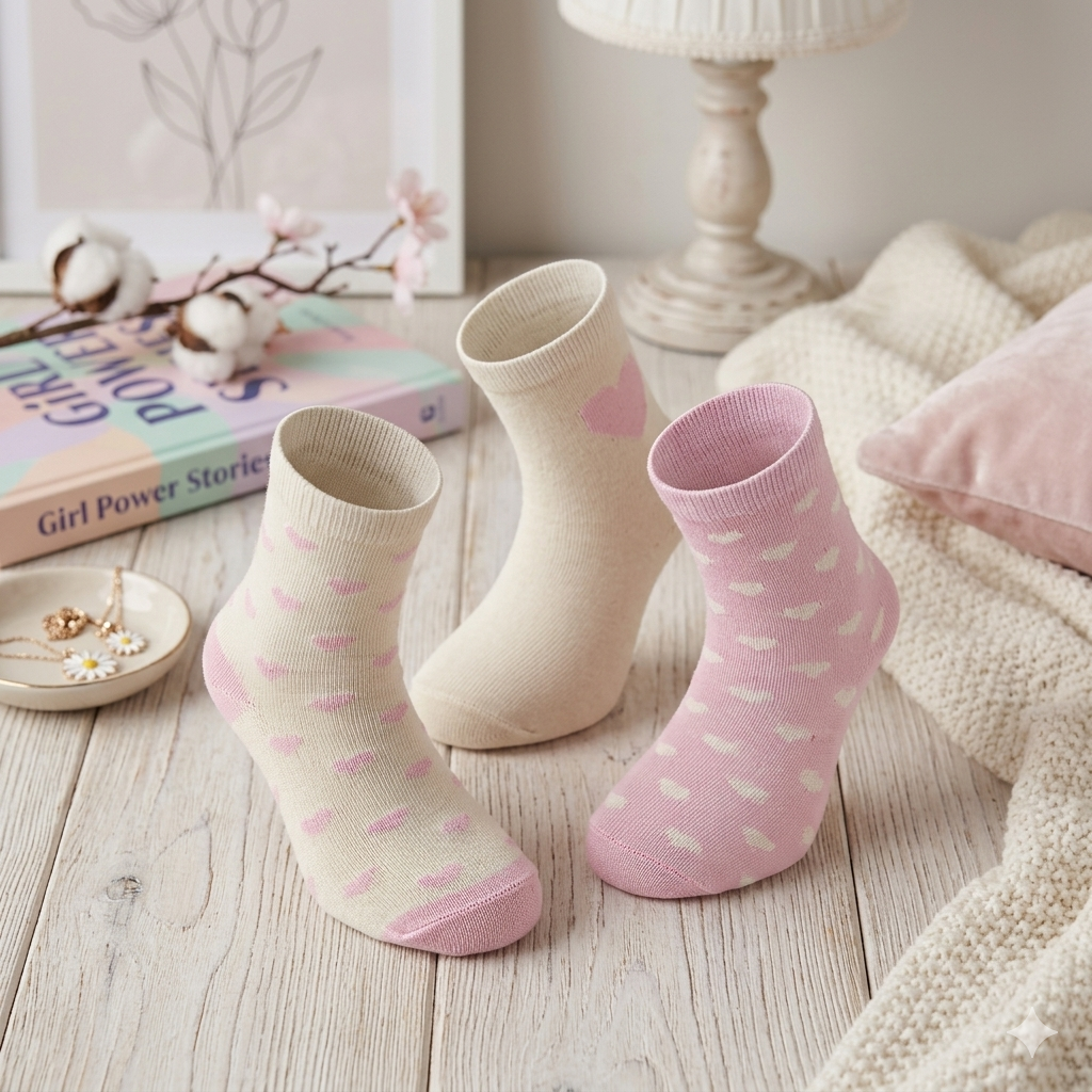 Girls Tiny Hearts Cotton Ankle Socks