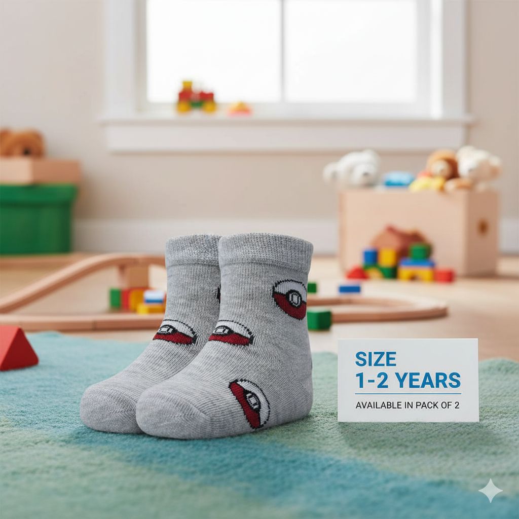 Grey &  Red Pokeball Print Baby Boy Socks