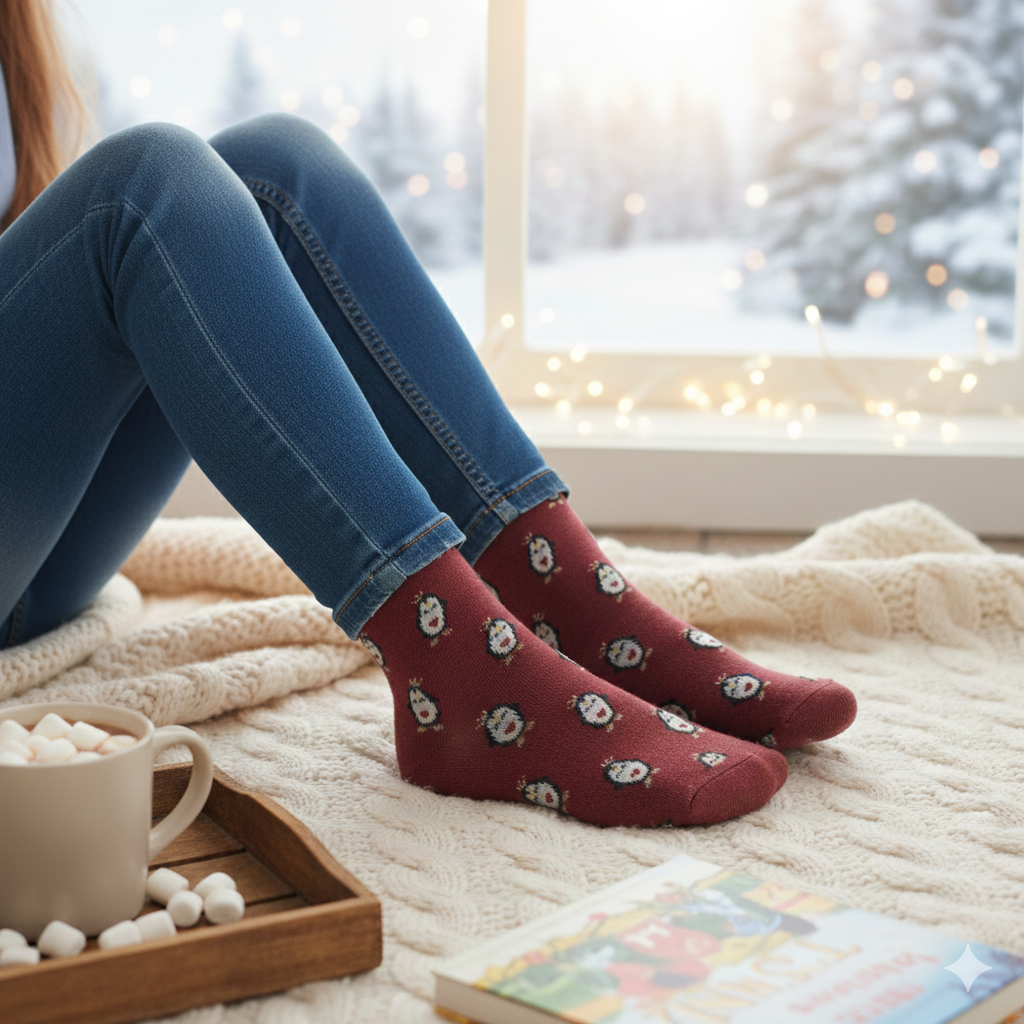 Girls Penguin Print Crew Socks