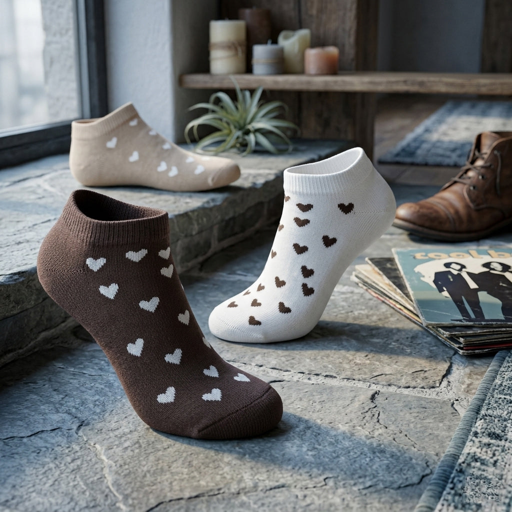Women Heart Print Ankle Socks