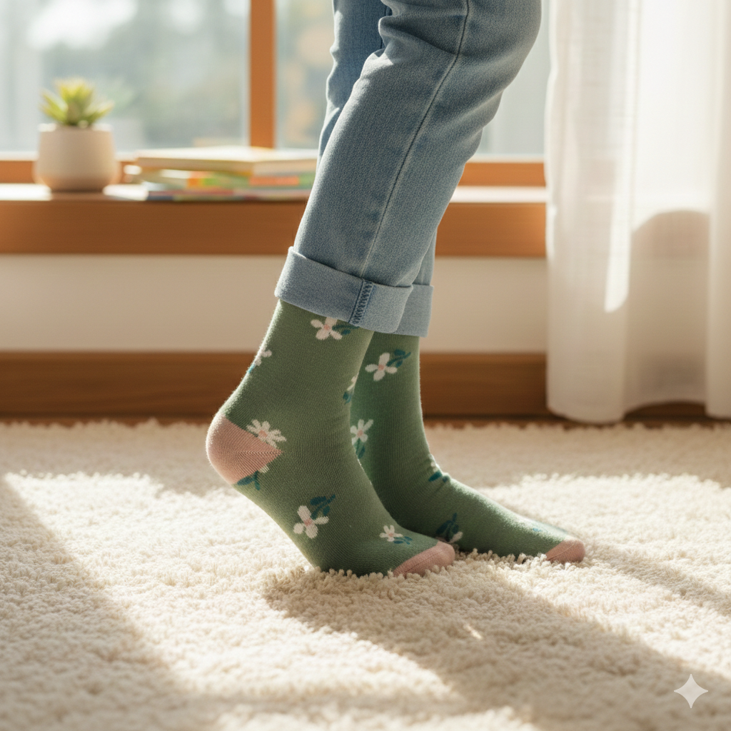 Cotton-Soft Floral Crew Socks for Girls