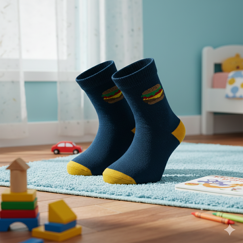 Boys Burger Print Crew Socks