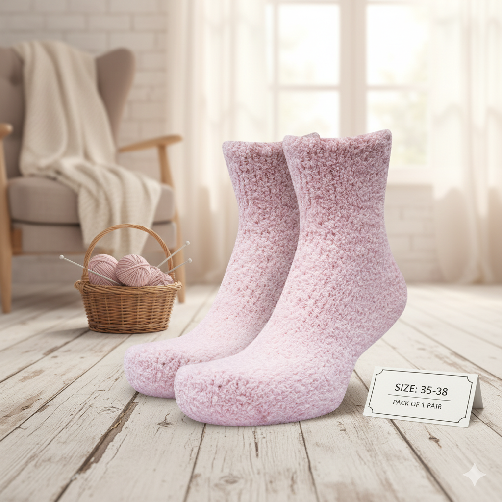 Baby Pink Cozy Women Plush Comfort Socks