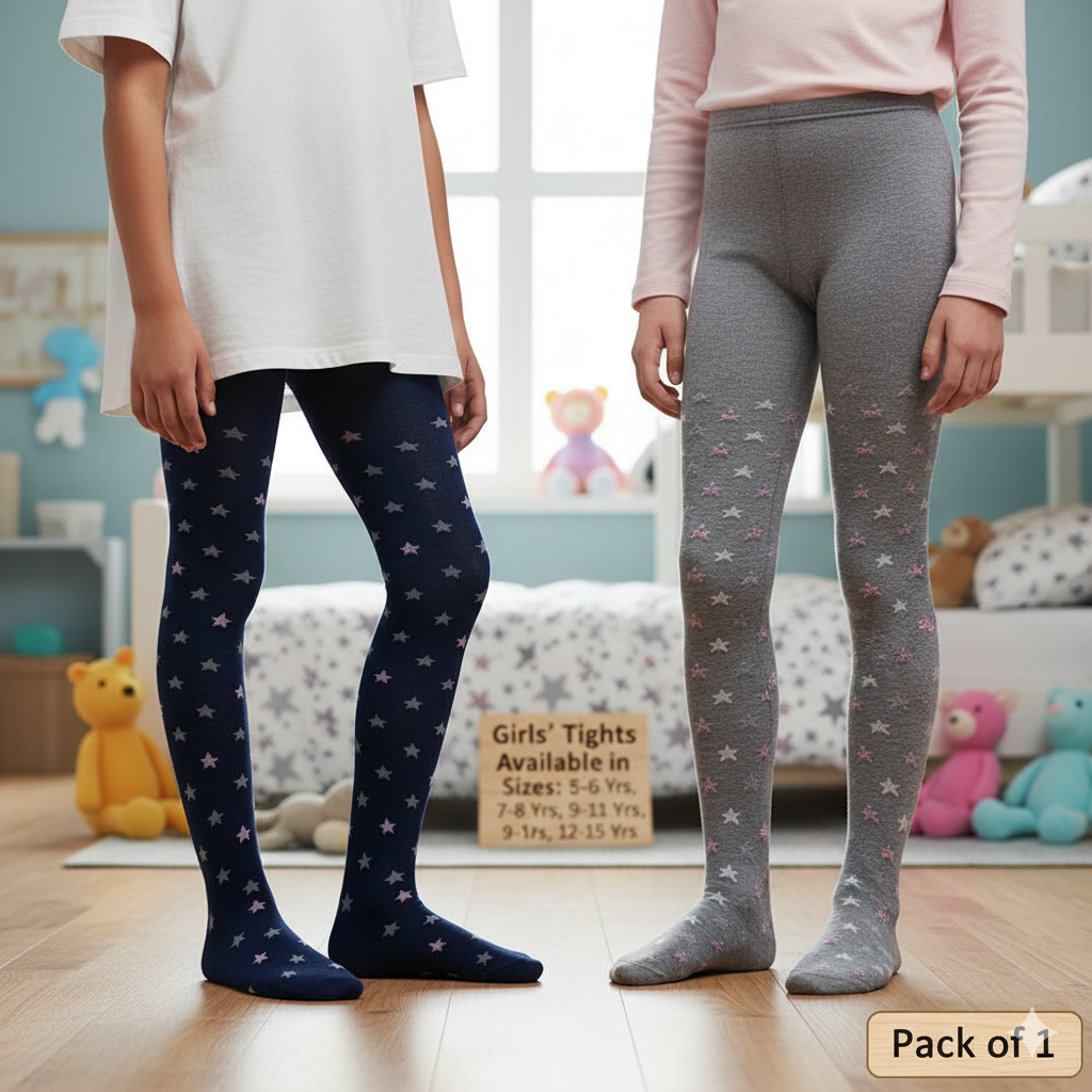 Girls Navy & Grey Star Print Tights (CJ)
