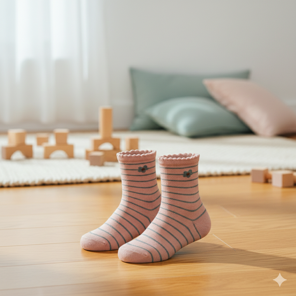 Premium Ruffle-Trim Striped Girls Socks