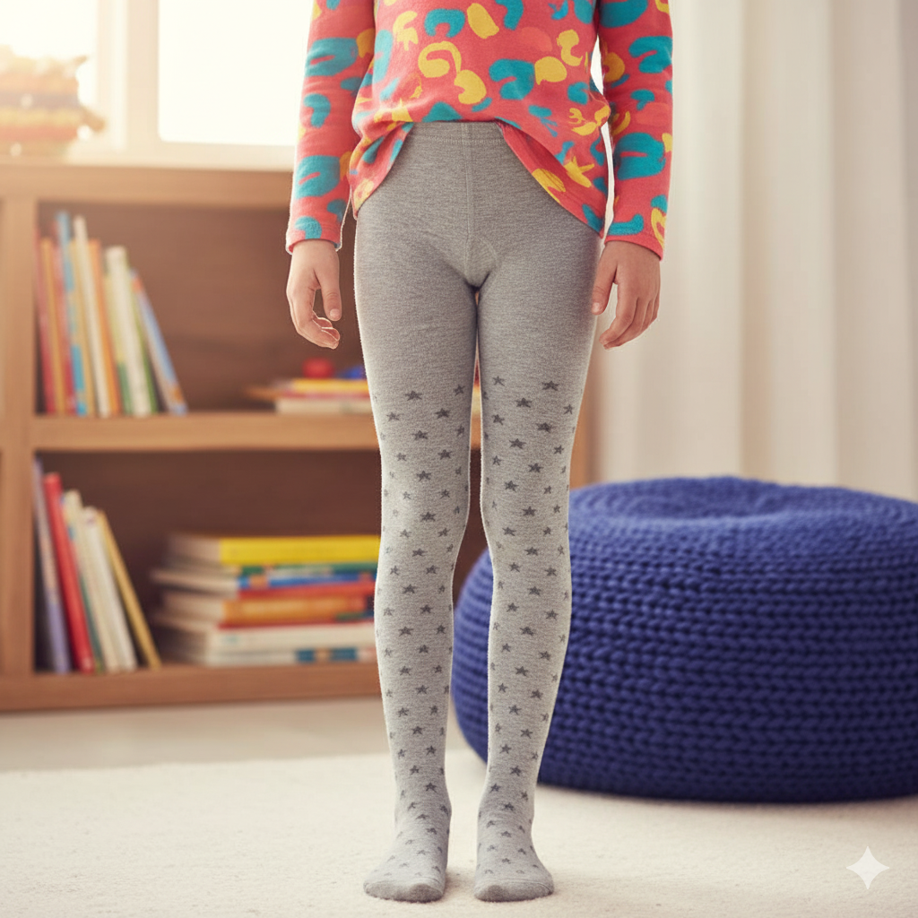 Girls Grey Star Print Tights  (CJ)