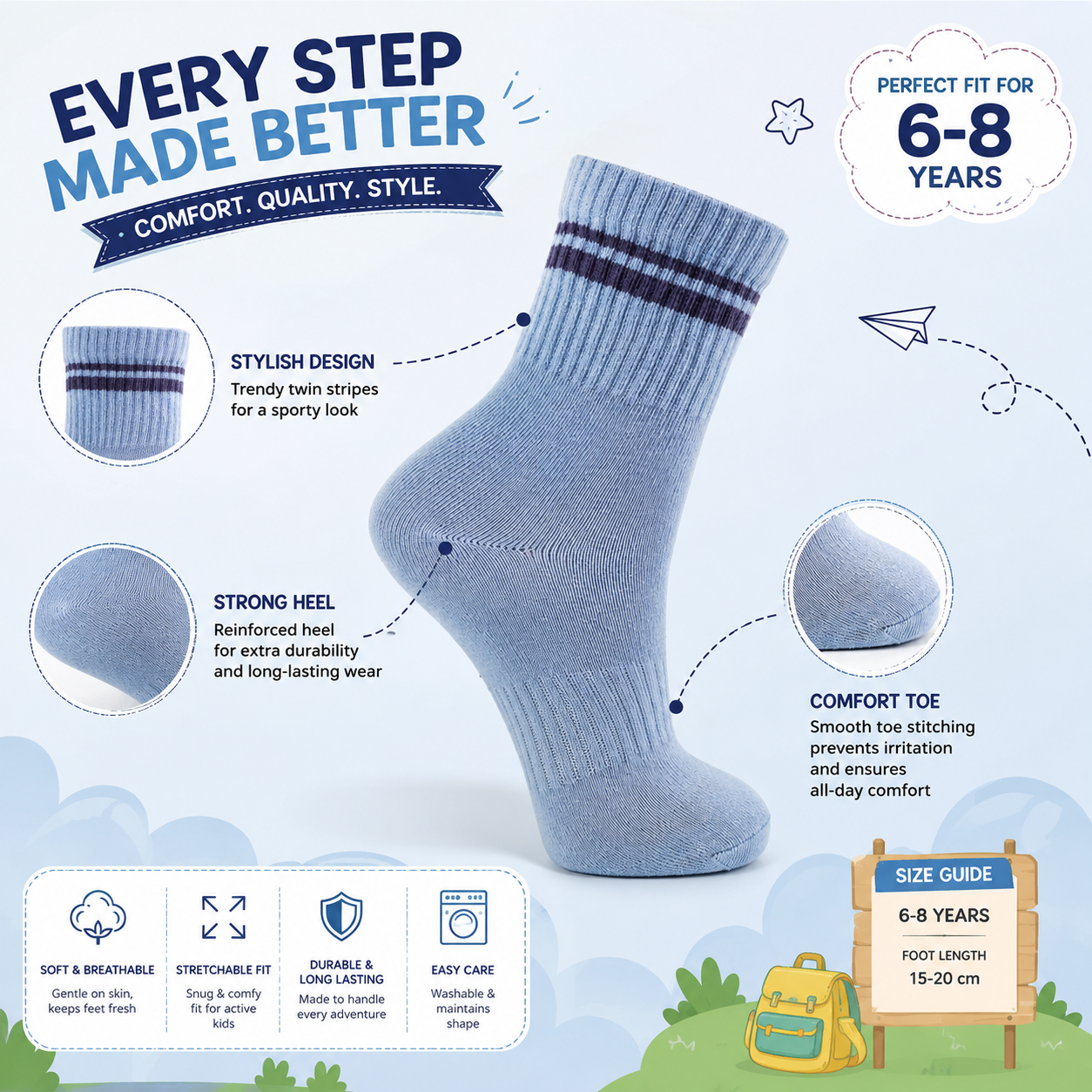 Boys Blue Retro Striped Crew Socks