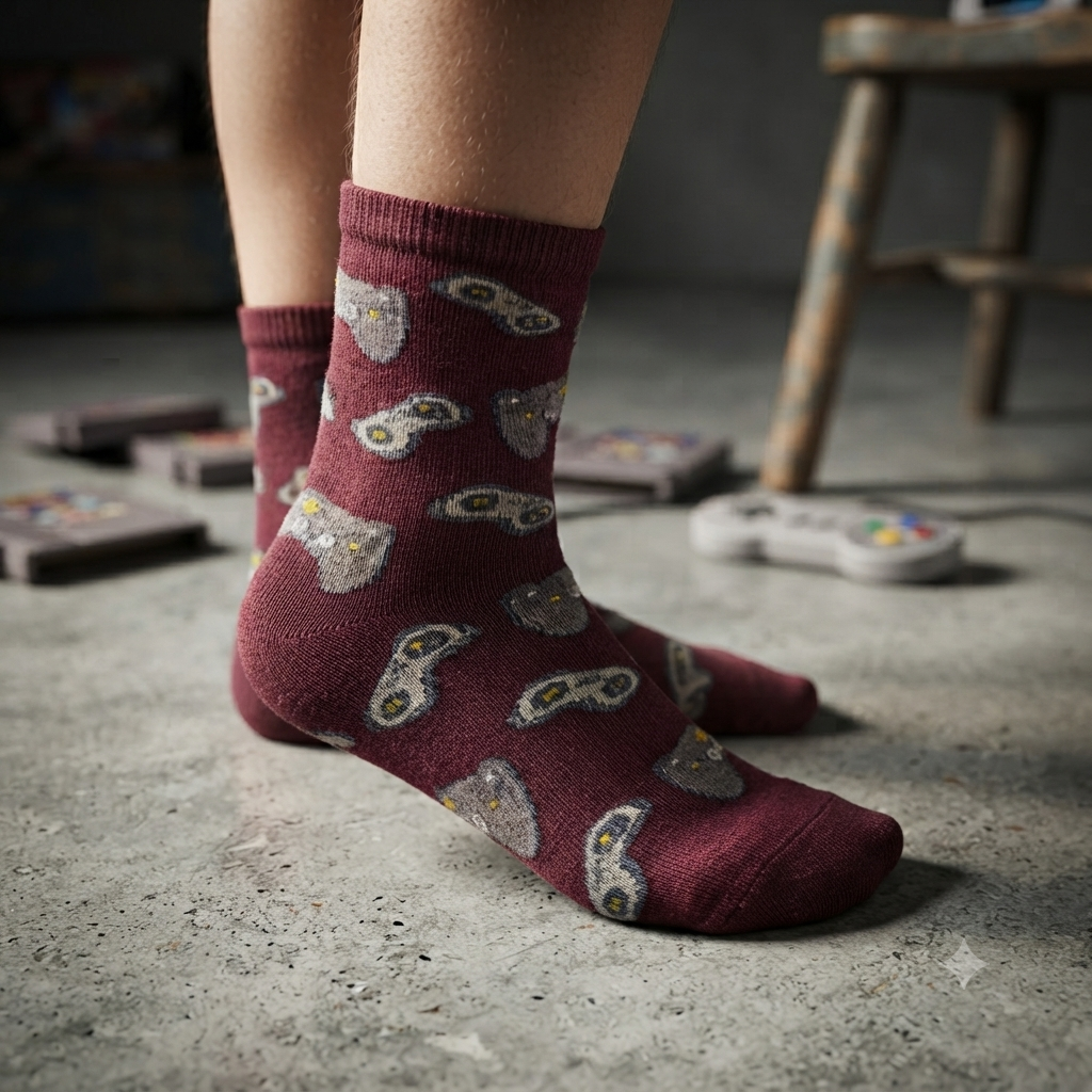 Boys Gaming Controller Print Crew maroon Socks