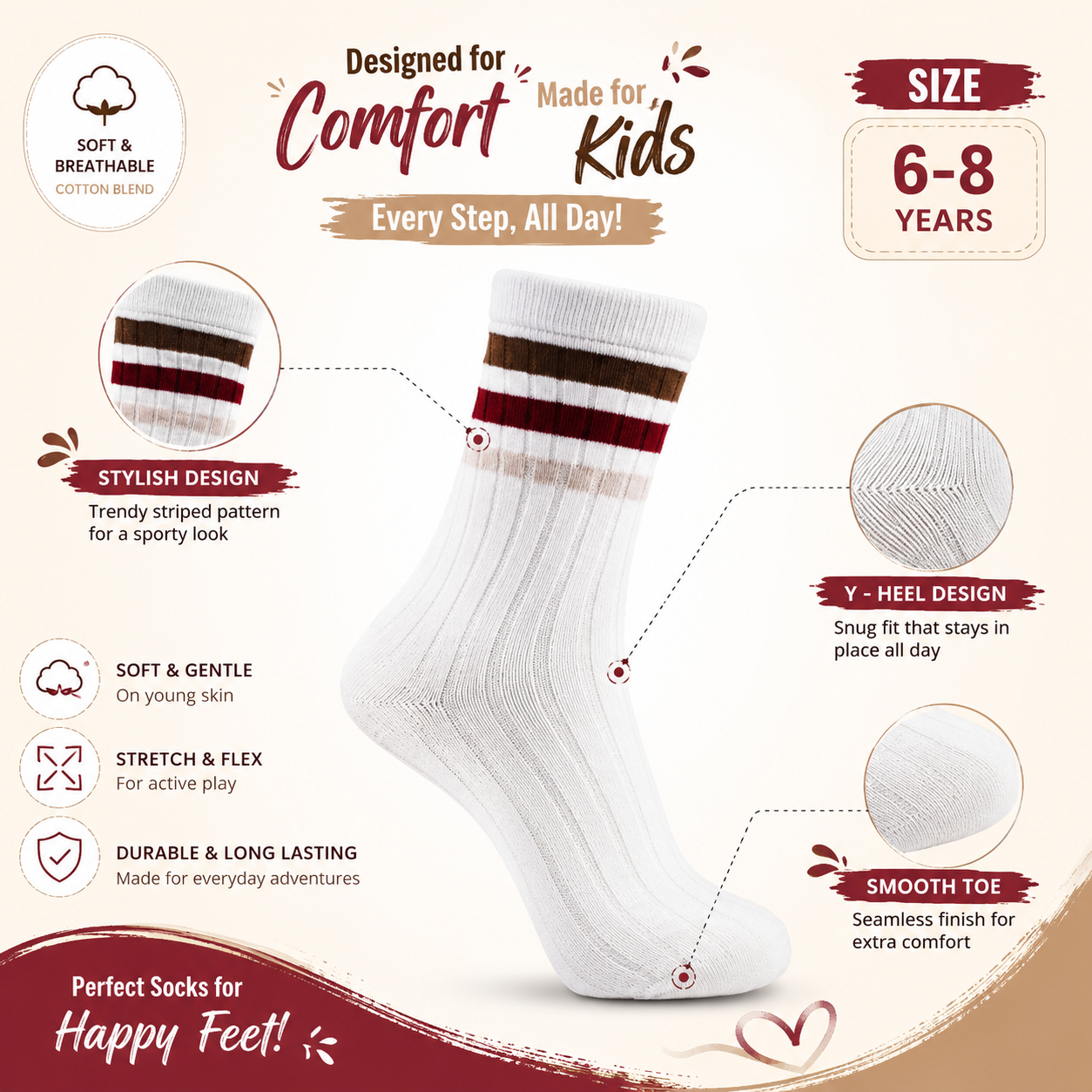 Boys Retro-Stripe Ribbed Crew Socks