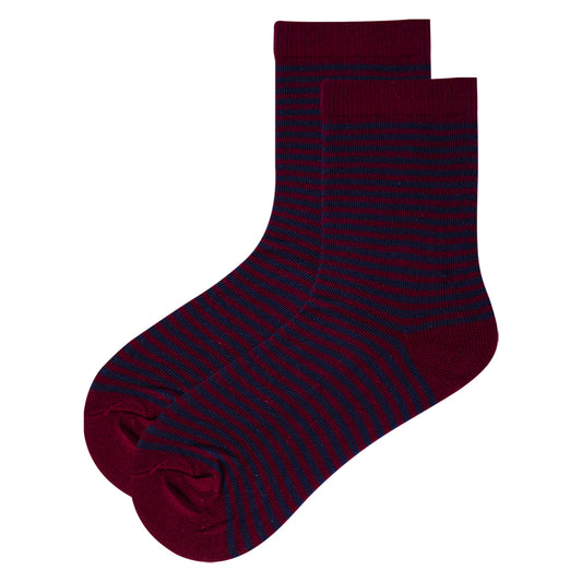 Boys Striped Maroon Crew Socks