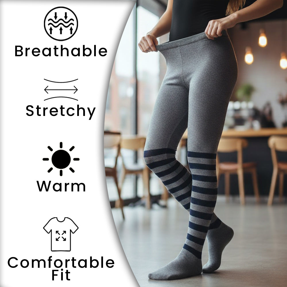 Girls Grey With Navy Striped Tights (HTG)