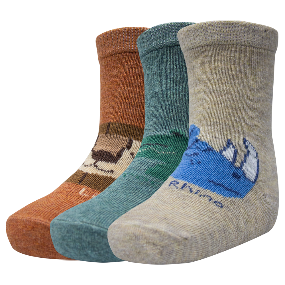 Lion, Rhino & Crocodile Print Crew Socks for Boys