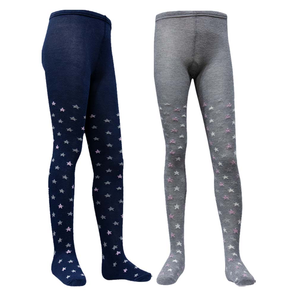 Girls Navy & Grey Star Print Tights (CJ)