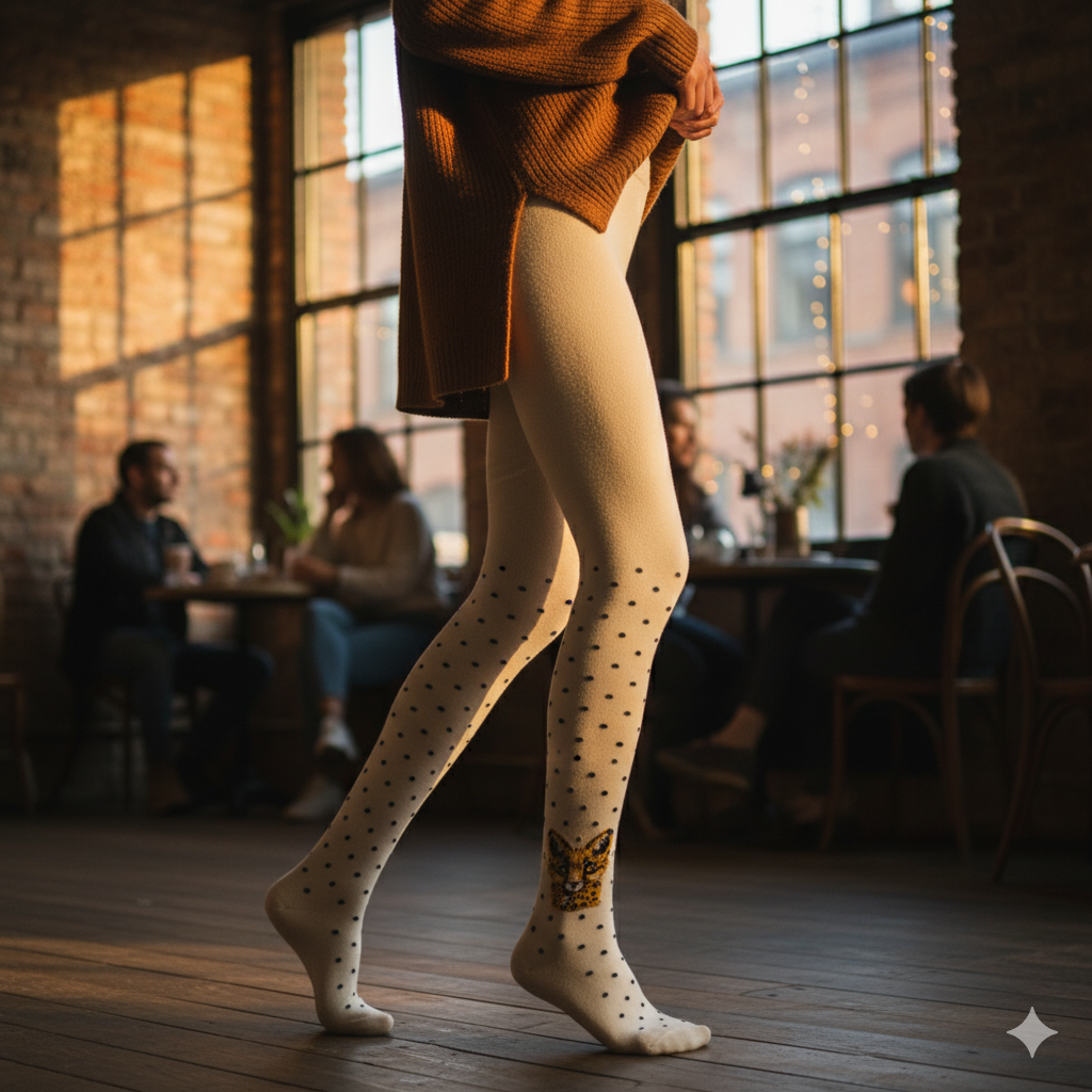 Chic Dot Pattern With Leopord Print Tights (OT)